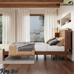 Bellemave® Solid Wood Platform Bed with Headboard, Natural Finish Minimalist Design, No Box Spring Needed - Bellemave