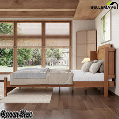 Bellemave® Solid Wood Platform Bed with Headboard, Natural Finish Minimalist Design, No Box Spring Needed - Bellemave