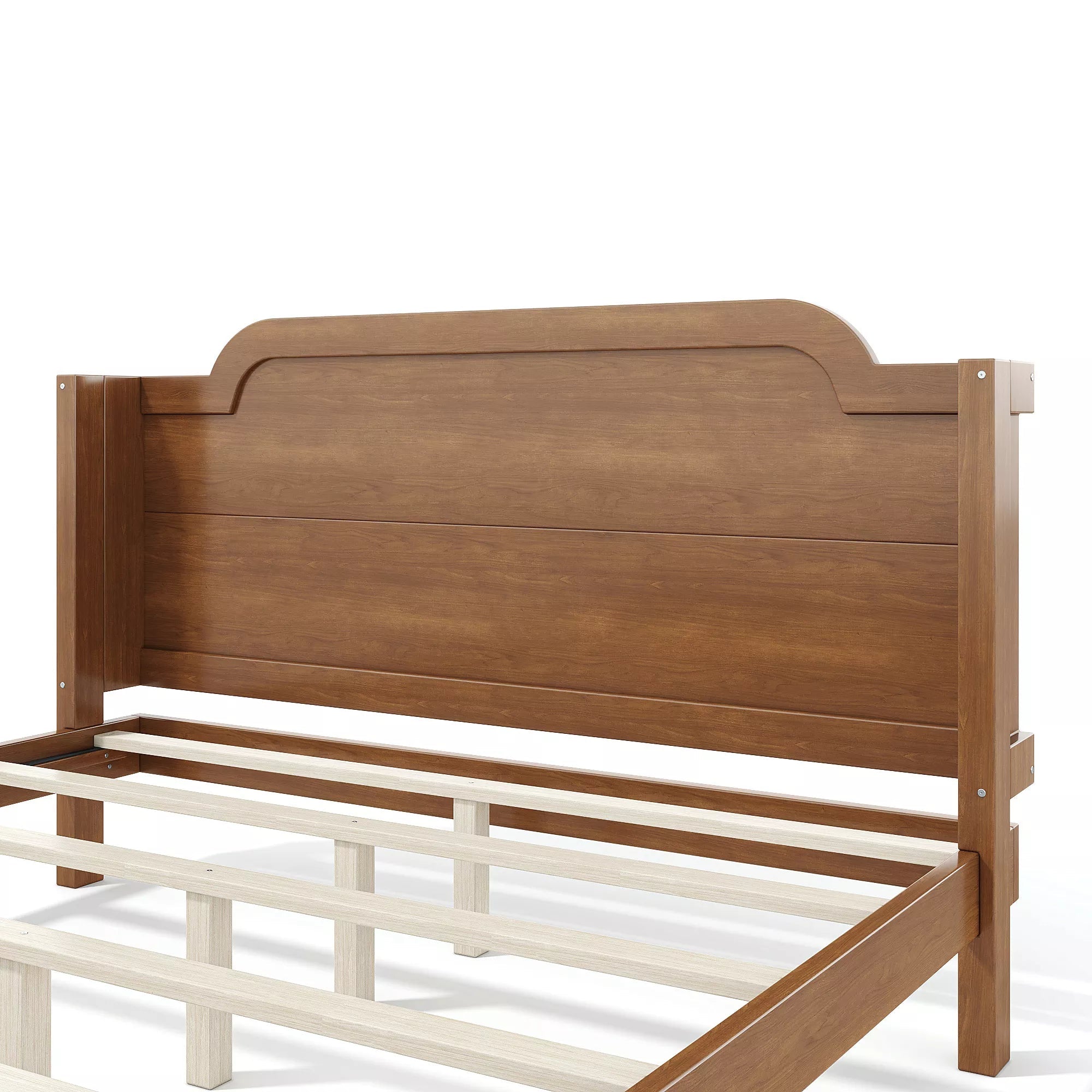 Bellemave® Solid Wood Platform Bed with Headboard, Natural Finish Minimalist Design, No Box Spring Needed - Bellemave