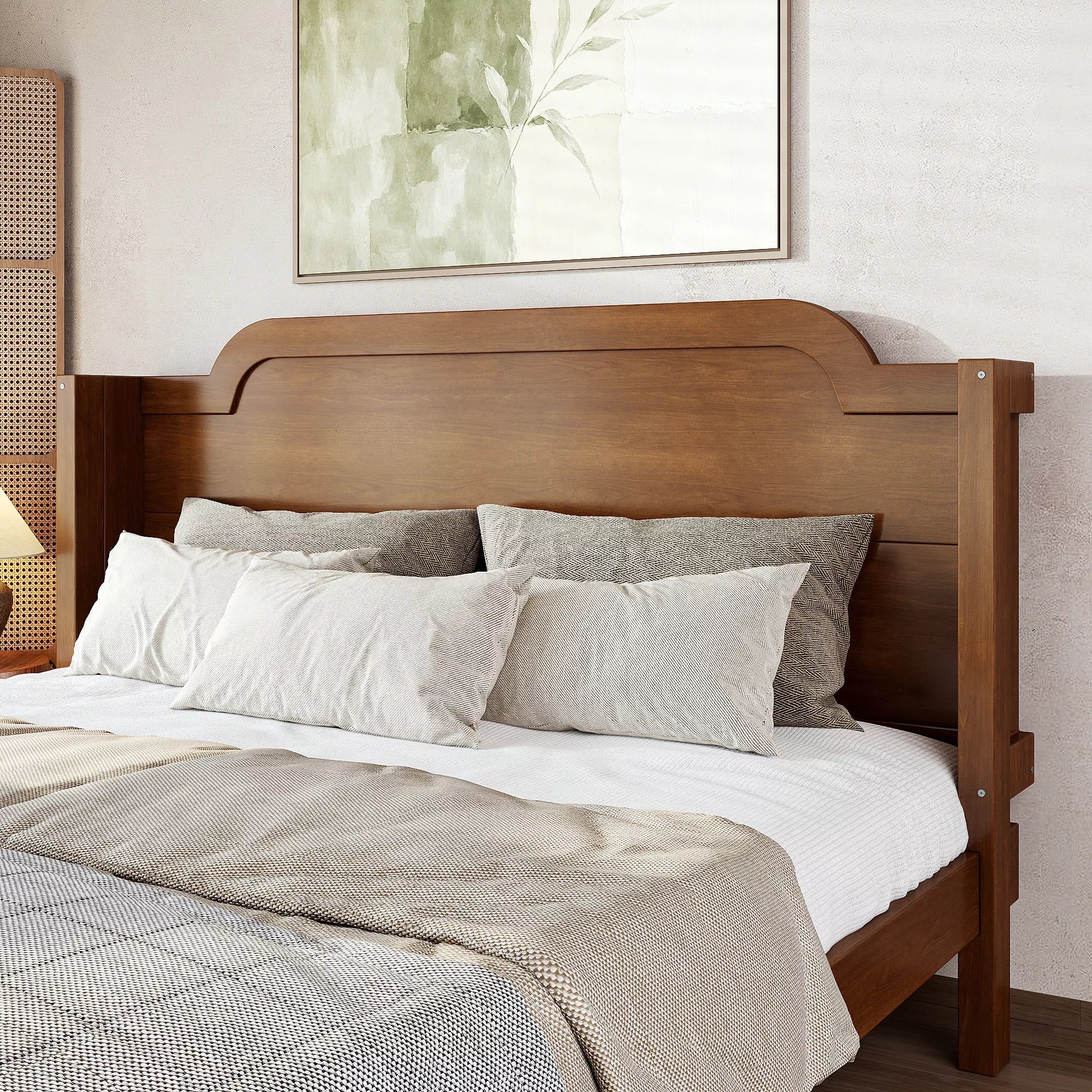Bellemave® Solid Wood Platform Bed with Headboard, Natural Finish Minimalist Design, No Box Spring Needed - Bellemave