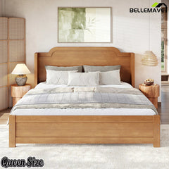 Bellemave® Solid Wood Platform Bed with Headboard, Natural Finish Minimalist Design, No Box Spring Needed - Bellemave