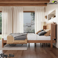Bellemave® Solid Wood Platform Bed with Headboard, Natural Finish Minimalist Design, No Box Spring Needed - Bellemave