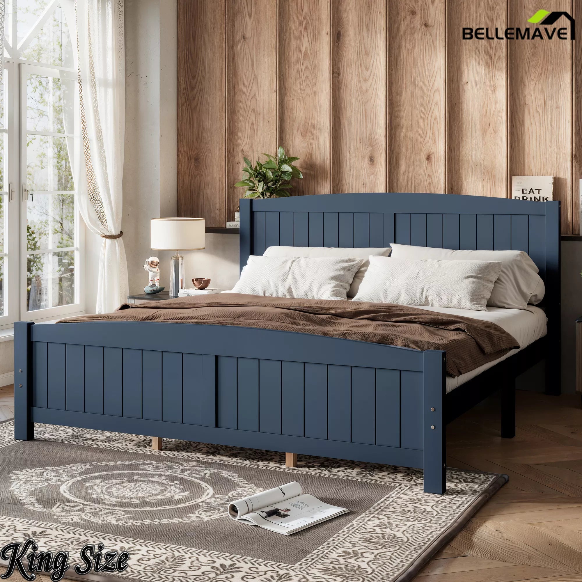 Bellemave® Solid Wood Platform Bed with Support Slats and Strong Structure, No Box Spring Needed - Bellemave