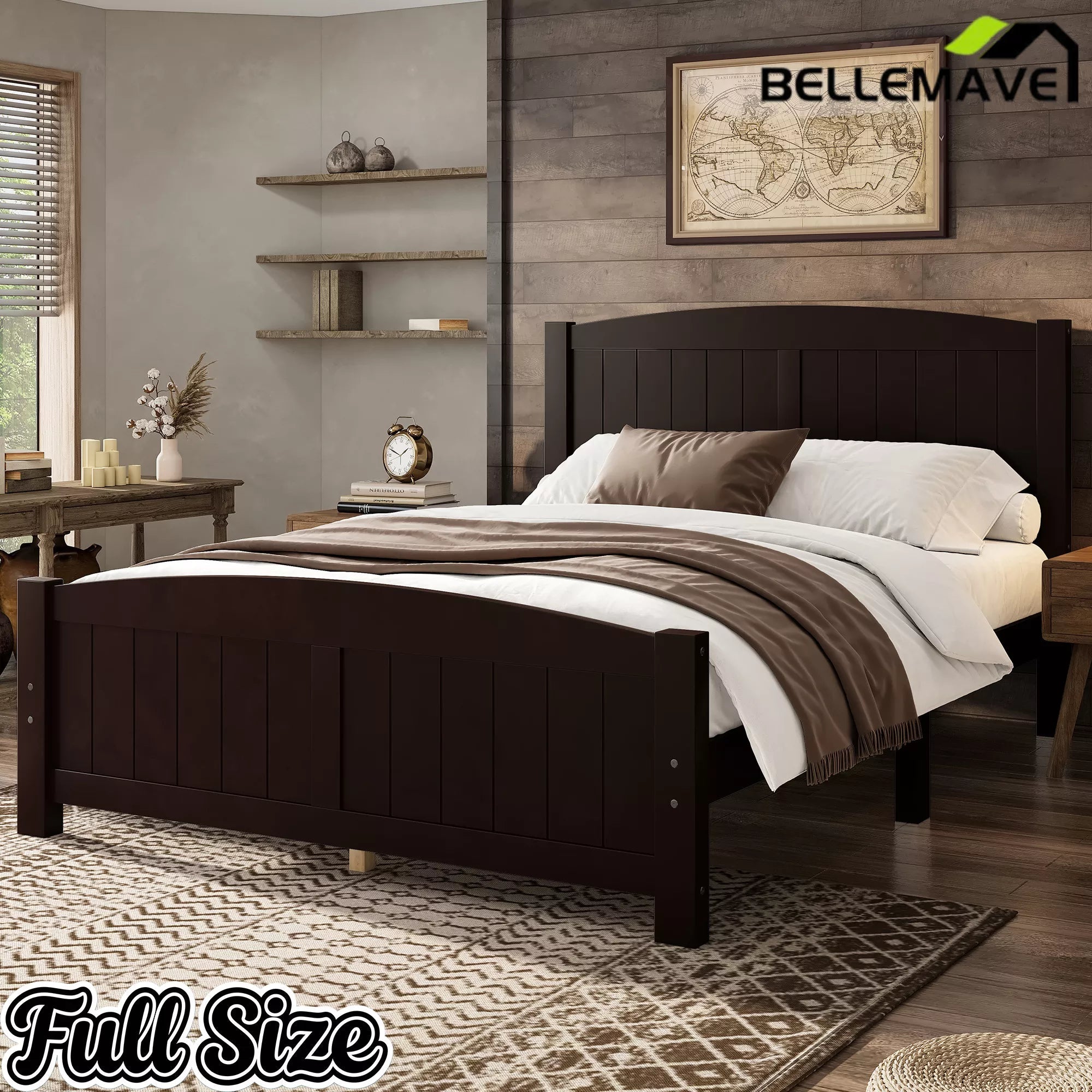 Bellemave® Solid Wood Platform Bed with Support Slats and Strong Structure, No Box Spring Needed - Bellemave