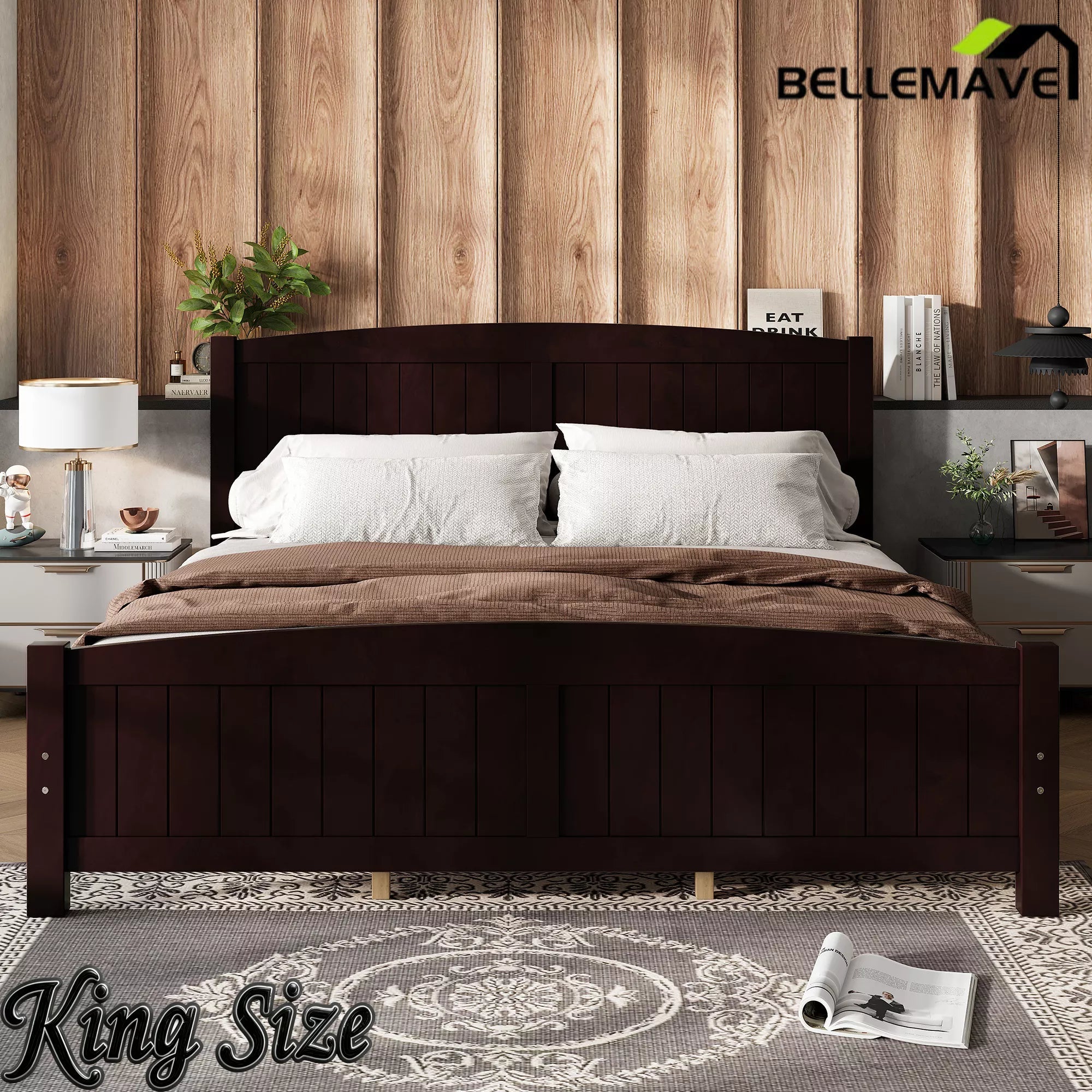 Bellemave® Solid Wood Platform Bed with Support Slats and Strong Structure, No Box Spring Needed - Bellemave