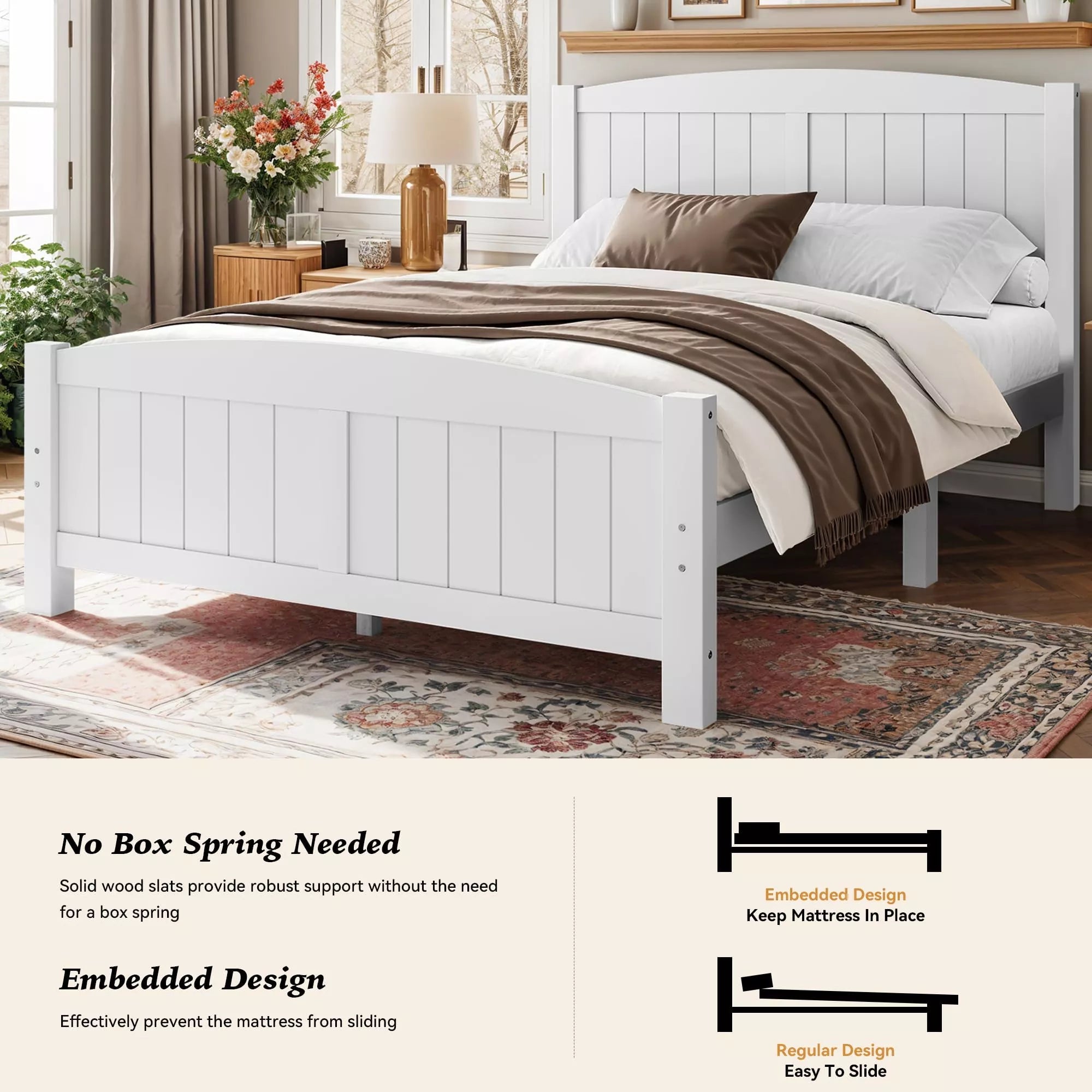 Bellemave® Solid Wood Platform Bed with Support Slats and Strong Structure, No Box Spring Needed - Bellemave