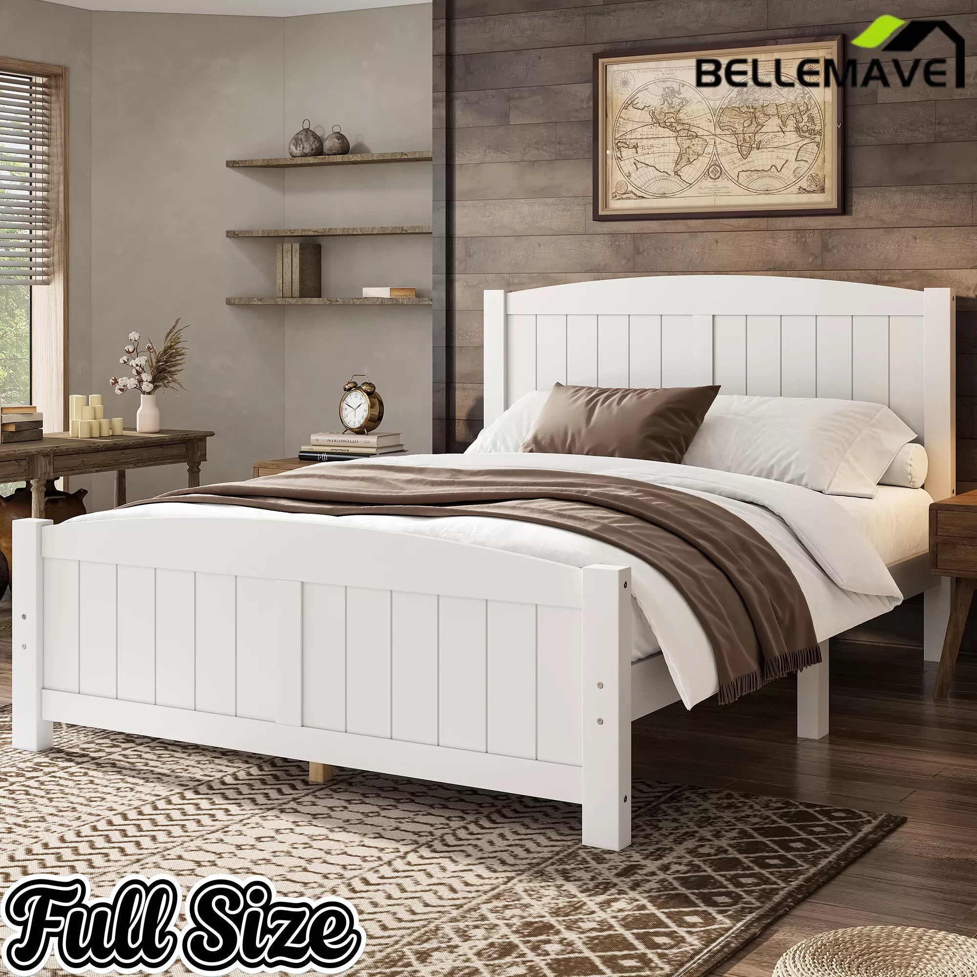 Bellemave® Solid Wood Platform Bed with Support Slats and Strong Structure, No Box Spring Needed - Bellemave