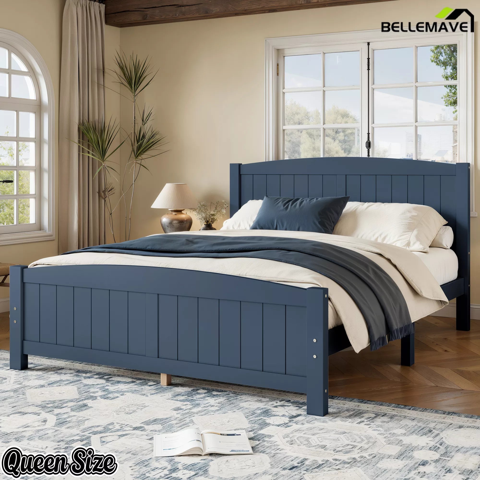 Bellemave® Solid Wood Platform Bed with Support Slats and Strong Structure, No Box Spring Needed - Bellemave