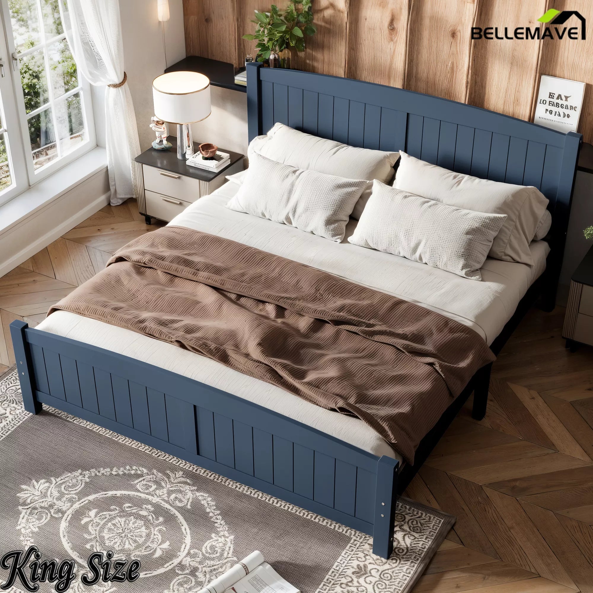 Bellemave® Solid Wood Platform Bed with Support Slats and Strong Structure, No Box Spring Needed - Bellemave