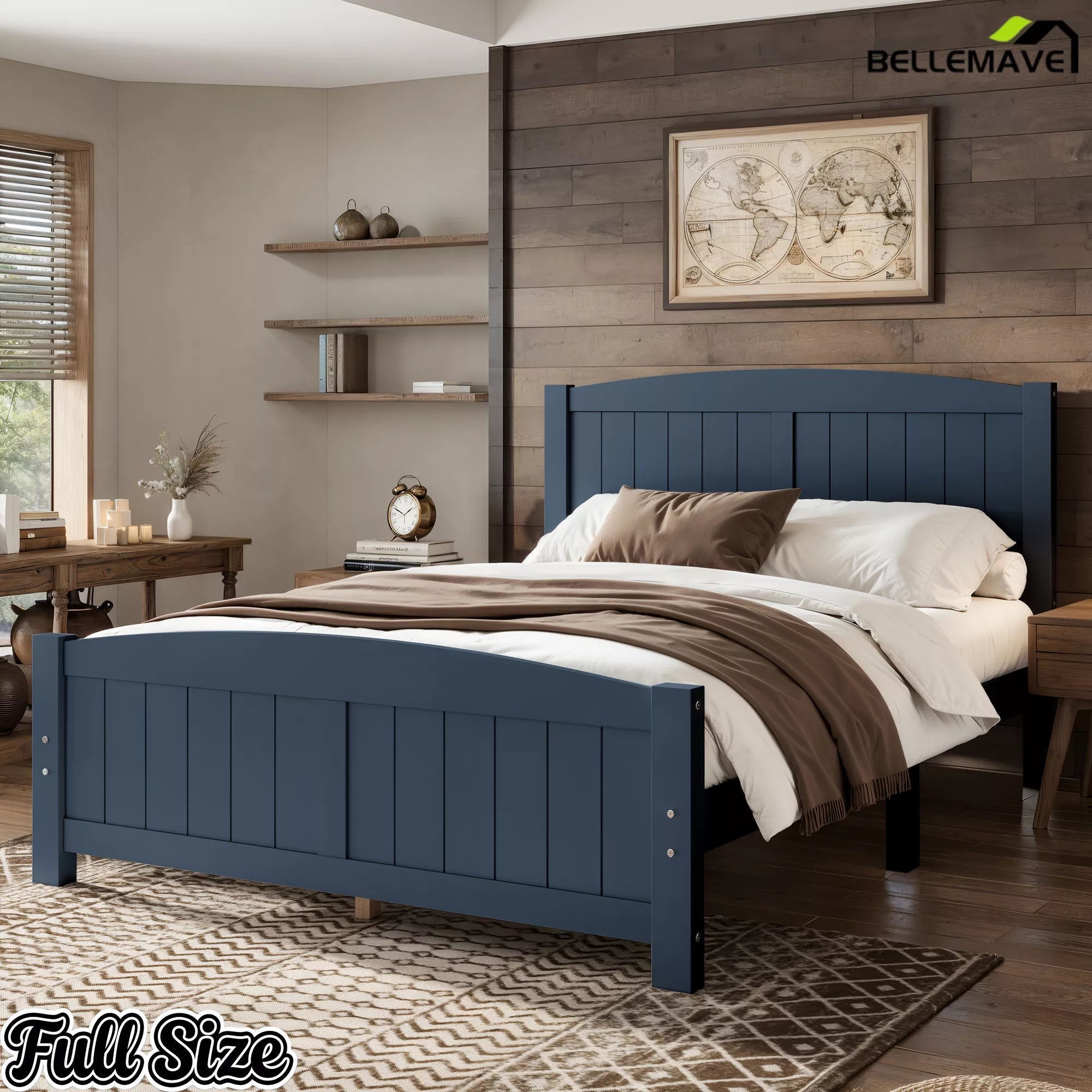 Bellemave® Solid Wood Platform Bed with Support Slats and Strong Structure, No Box Spring Needed - Bellemave