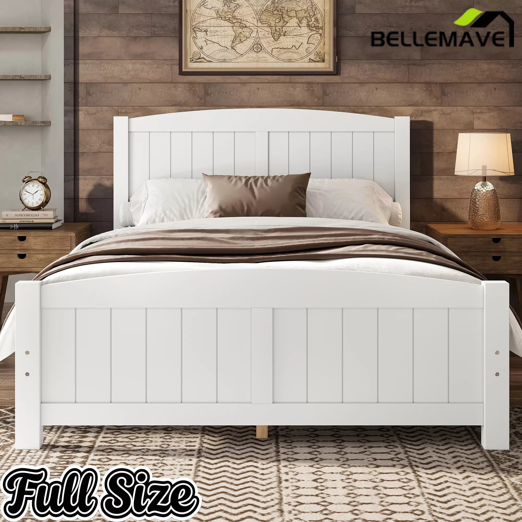Bellemave® Solid Wood Platform Bed with Support Slats and Strong Structure, No Box Spring Needed - Bellemave
