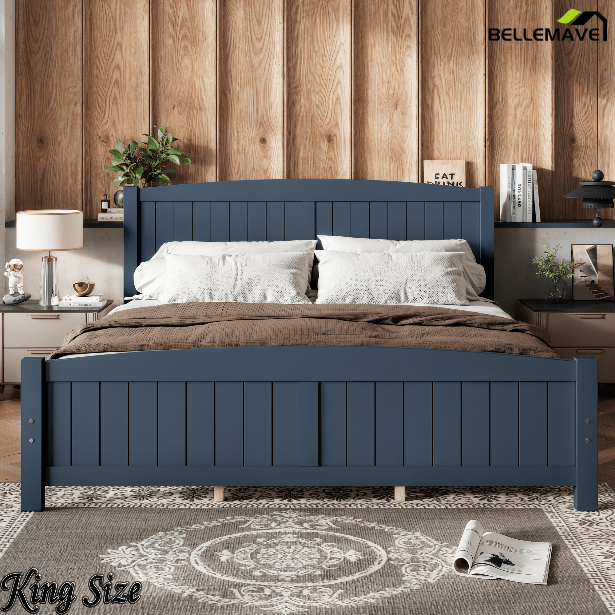 Bellemave® Solid Wood Platform Bed with Support Slats and Strong Structure, No Box Spring Needed - Bellemave