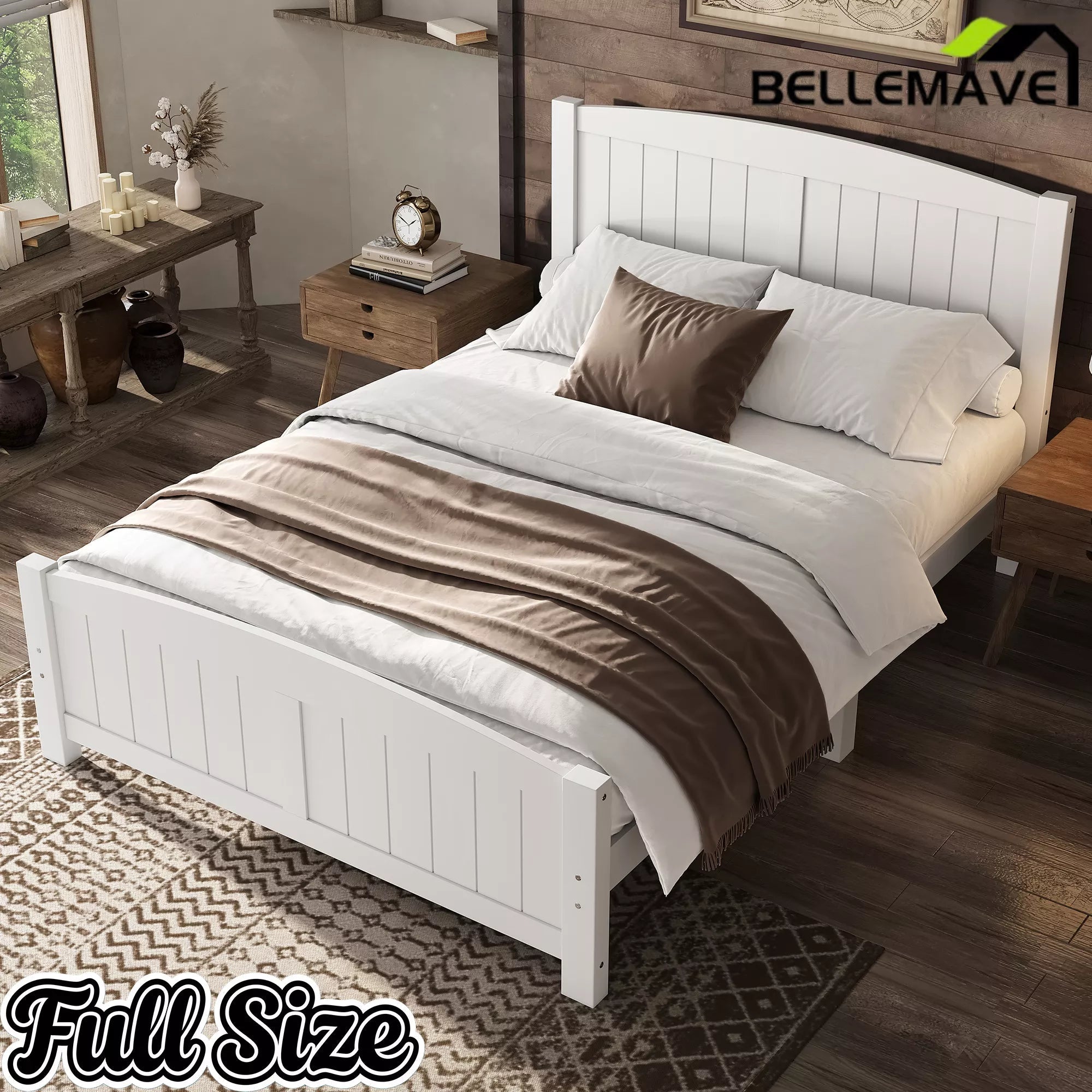 Bellemave® Solid Wood Platform Bed with Support Slats and Strong Structure, No Box Spring Needed - Bellemave