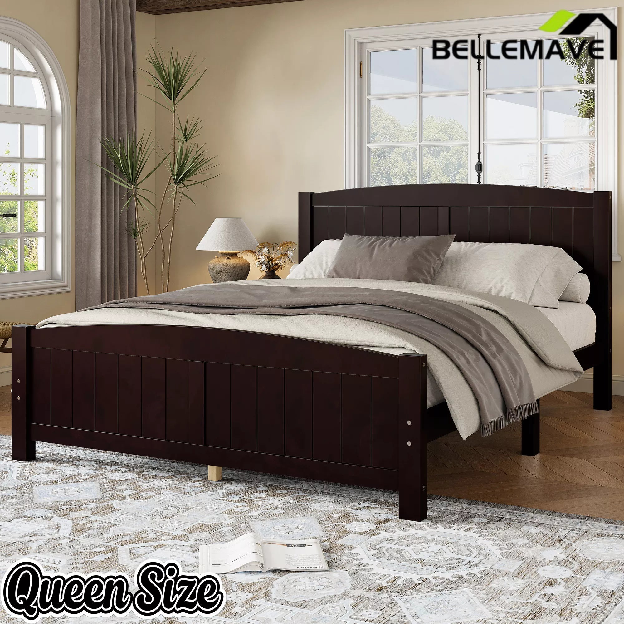 Bellemave® Solid Wood Platform Bed with Support Slats and Strong Structure, No Box Spring Needed - Bellemave