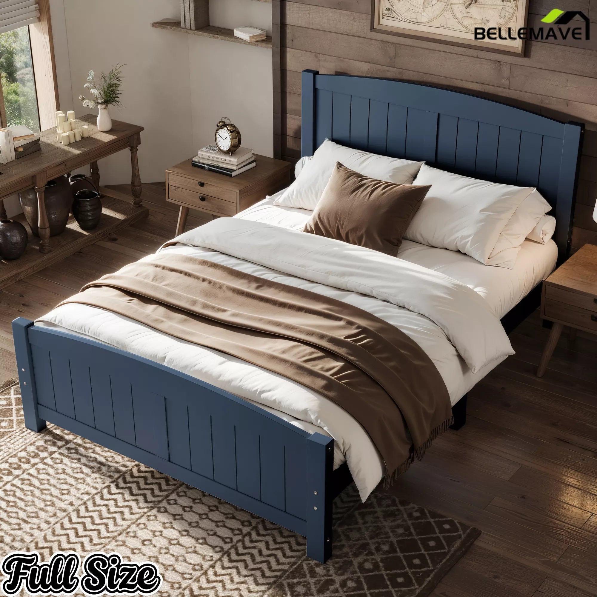 Bellemave® Solid Wood Platform Bed with Support Slats and Strong Structure, No Box Spring Needed - Bellemave