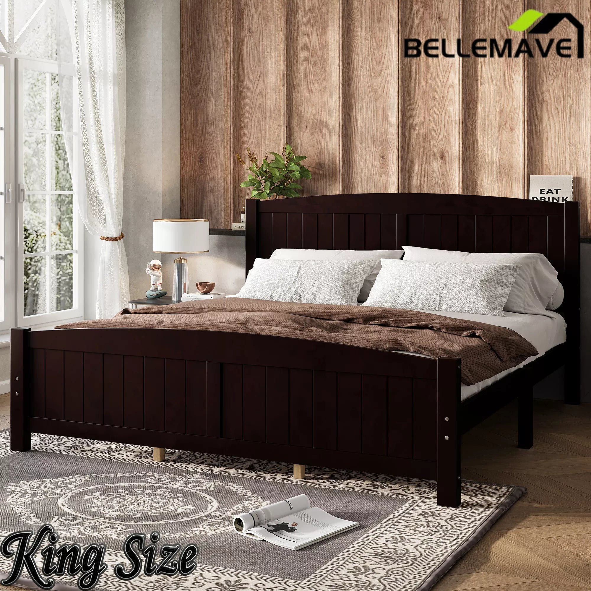 Bellemave® Solid Wood Platform Bed with Support Slats and Strong Structure, No Box Spring Needed - Bellemave