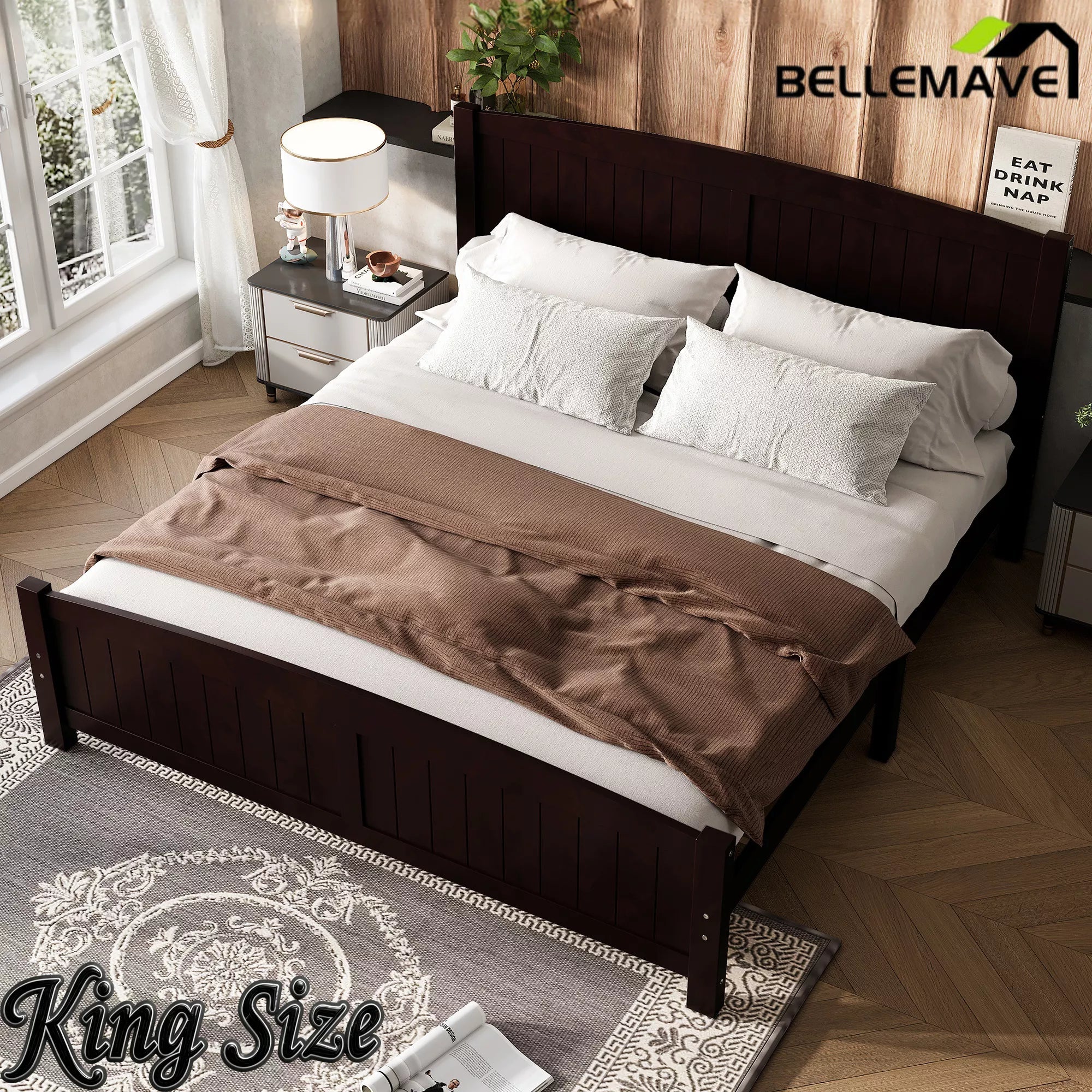 Bellemave® Solid Wood Platform Bed with Support Slats and Strong Structure, No Box Spring Needed - Bellemave