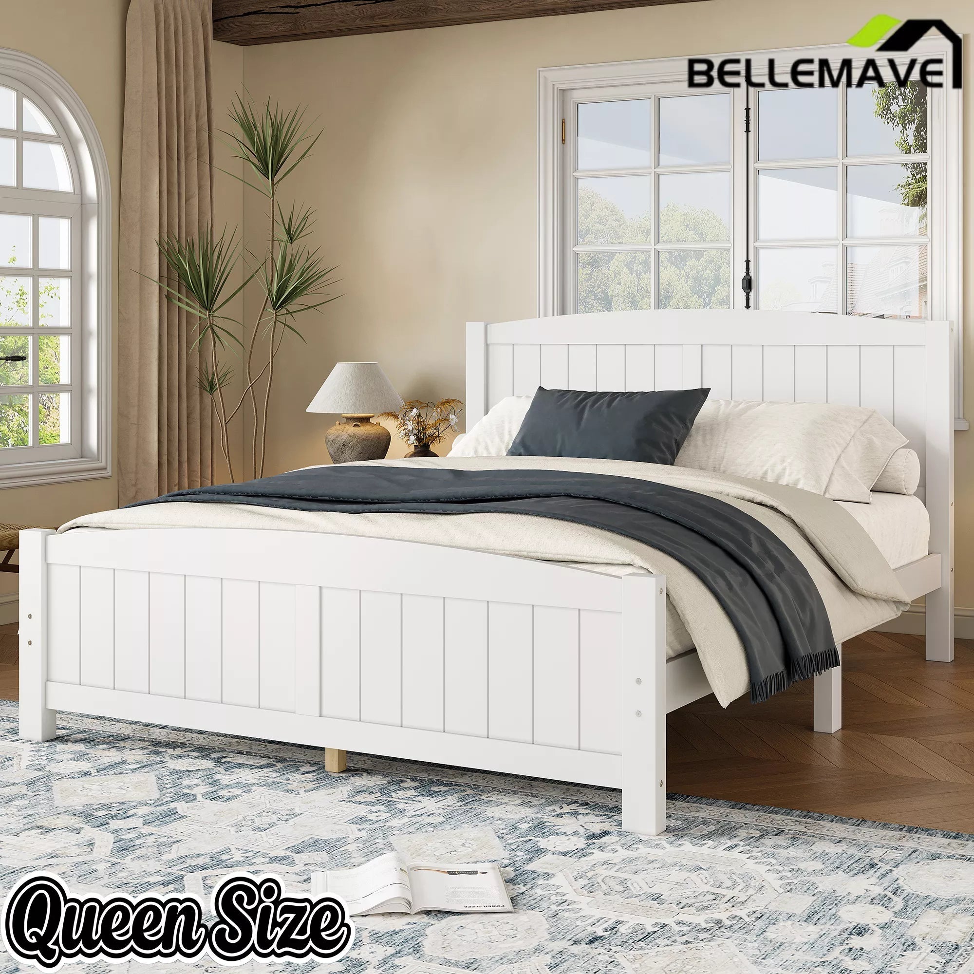 Bellemave® Solid Wood Platform Bed with Support Slats and Strong Structure, No Box Spring Needed - Bellemave