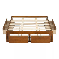 Bellemave® Solid Wood Platform Storage Bed with 6 Drawers, Pine Wood Storage Bed Frame - Bellemave