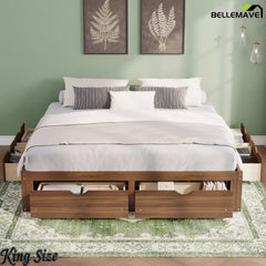 Bellemave® Solid Wood Platform Storage Bed with 6 Drawers, Pine Wood Storage Bed Frame - Bellemave