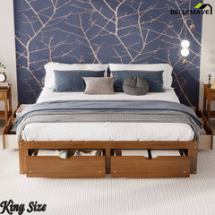 Bellemave® Solid Wood Platform Storage Bed with 6 Drawers, Pine Wood Storage Bed Frame - Bellemave