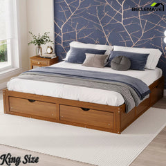 Bellemave® Solid Wood Platform Storage Bed with 6 Drawers, Pine Wood Storage Bed Frame - Bellemave