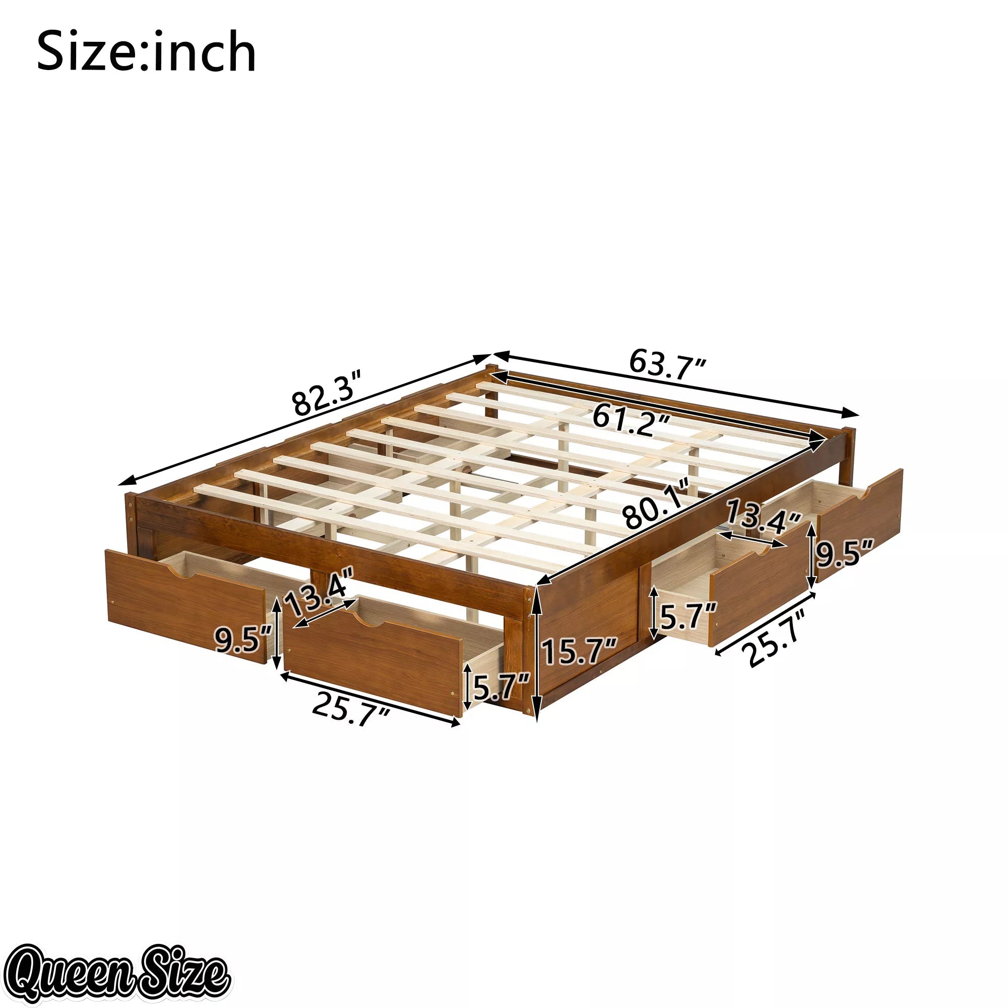 Bellemave® Solid Wood Platform Storage Bed with 6 Drawers, Pine Wood Storage Bed Frame - Bellemave