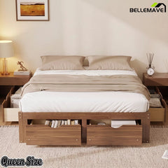 Bellemave® Solid Wood Platform Storage Bed with 6 Drawers, Pine Wood Storage Bed Frame - Bellemave