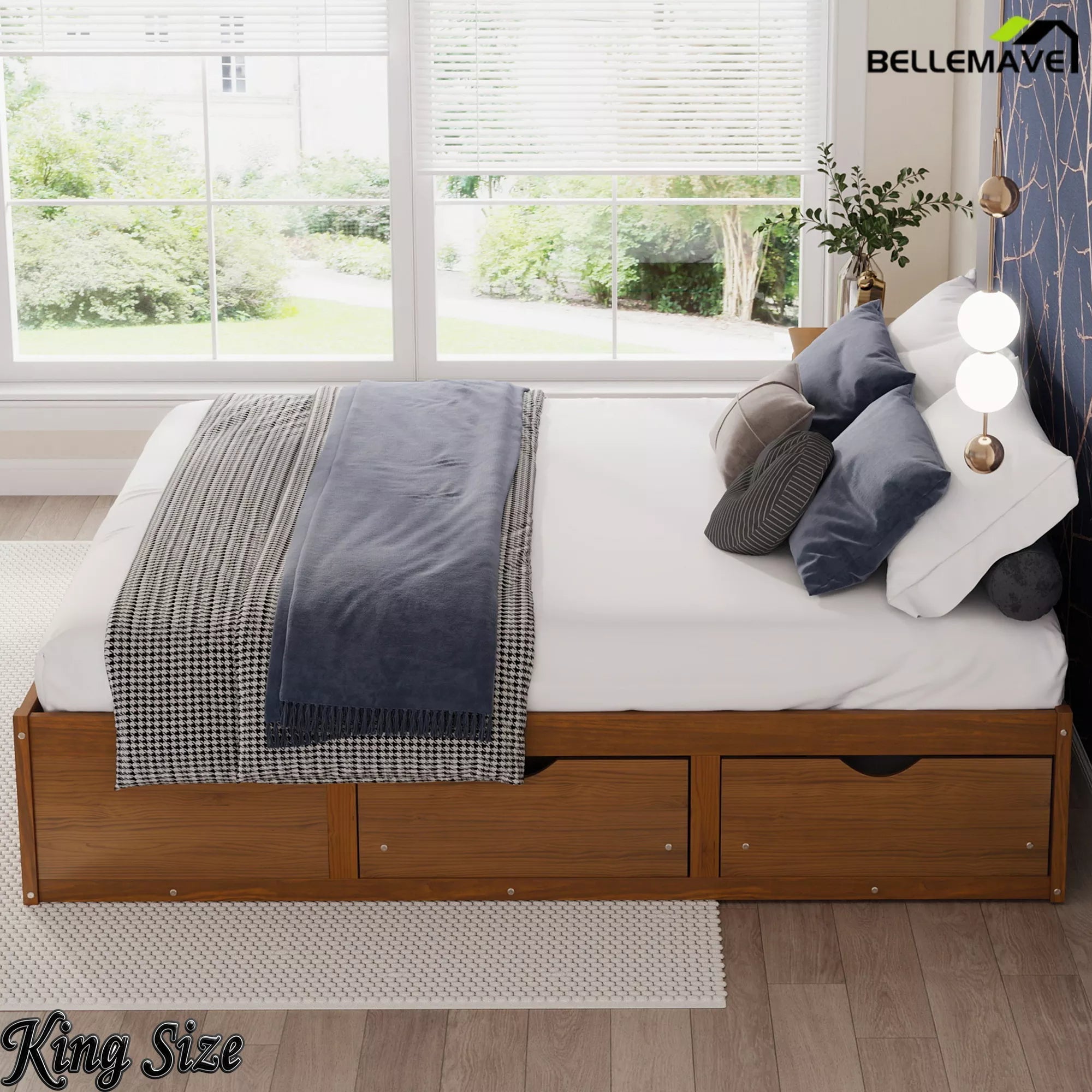 Bellemave® Solid Wood Platform Storage Bed with 6 Drawers, Pine Wood Storage Bed Frame - Bellemave