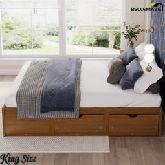 Bellemave® Solid Wood Platform Storage Bed with 6 Drawers, Pine Wood Storage Bed Frame - Bellemave