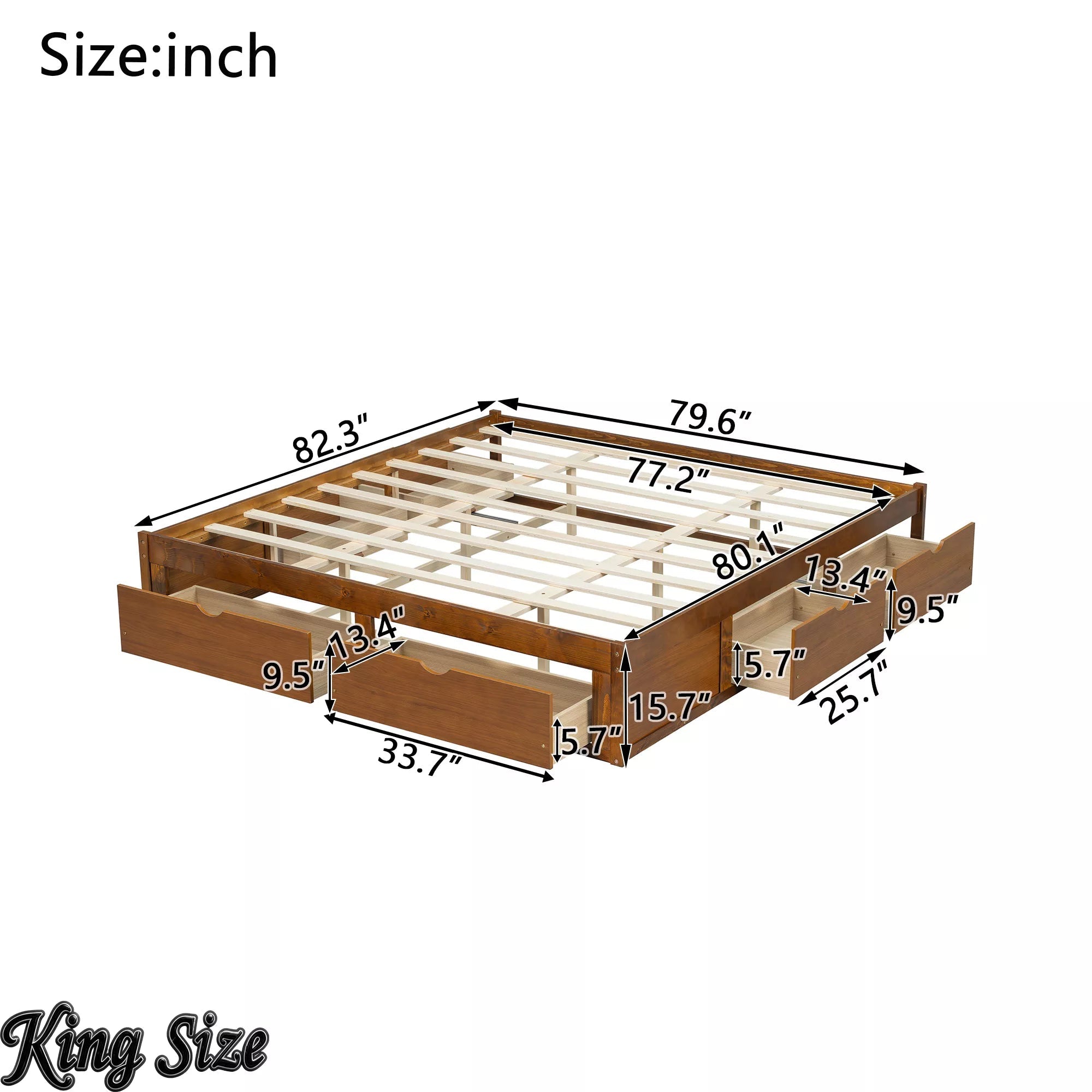 Bellemave® Solid Wood Platform Storage Bed with 6 Drawers, Pine Wood Storage Bed Frame - Bellemave