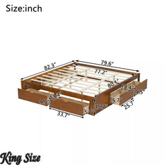 Bellemave® Solid Wood Platform Storage Bed with 6 Drawers, Pine Wood Storage Bed Frame - Bellemave