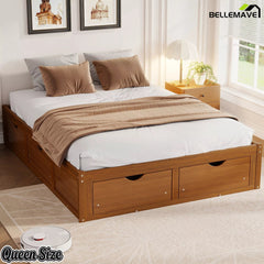 Bellemave® Solid Wood Platform Storage Bed with 6 Drawers, Pine Wood Storage Bed Frame - Bellemave