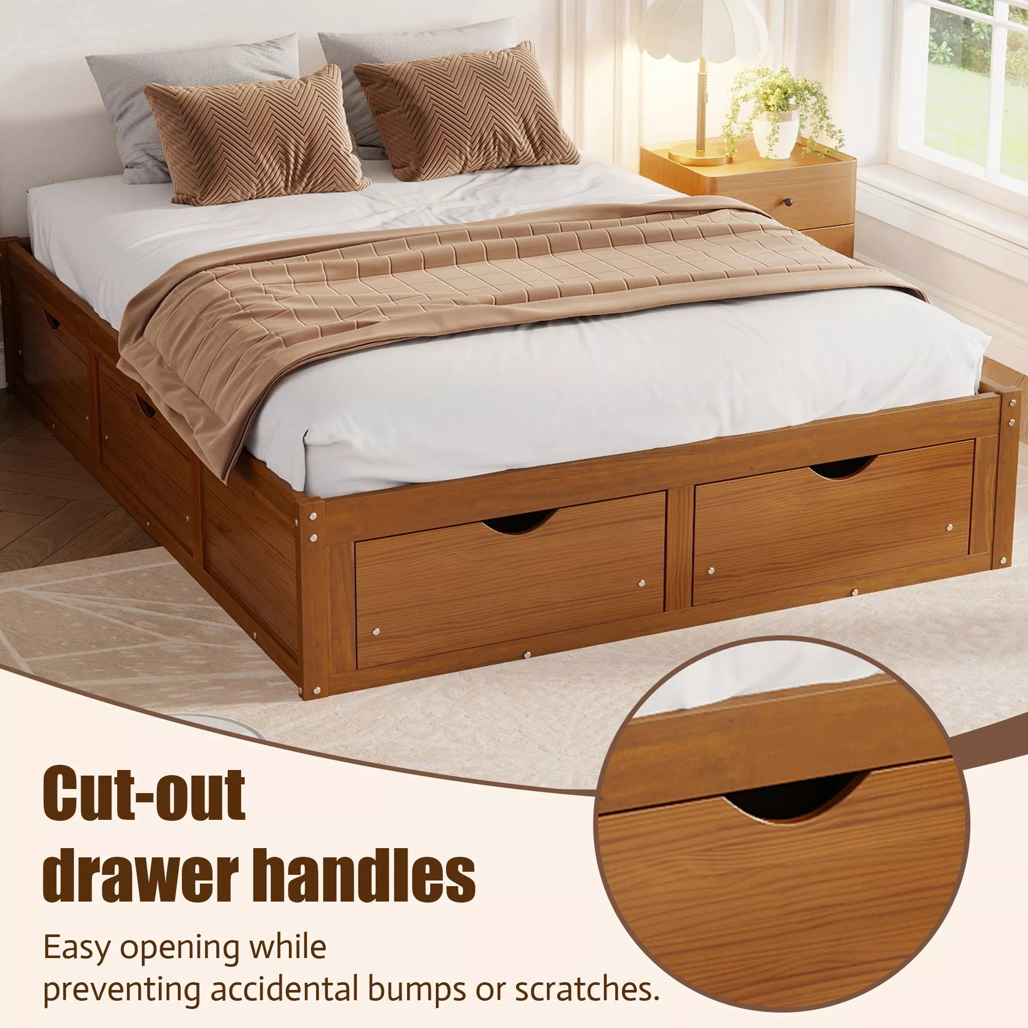 Bellemave® Solid Wood Platform Storage Bed with 6 Drawers, Pine Wood Storage Bed Frame - Bellemave
