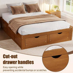 Bellemave® Solid Wood Platform Storage Bed with 6 Drawers, Pine Wood Storage Bed Frame - Bellemave