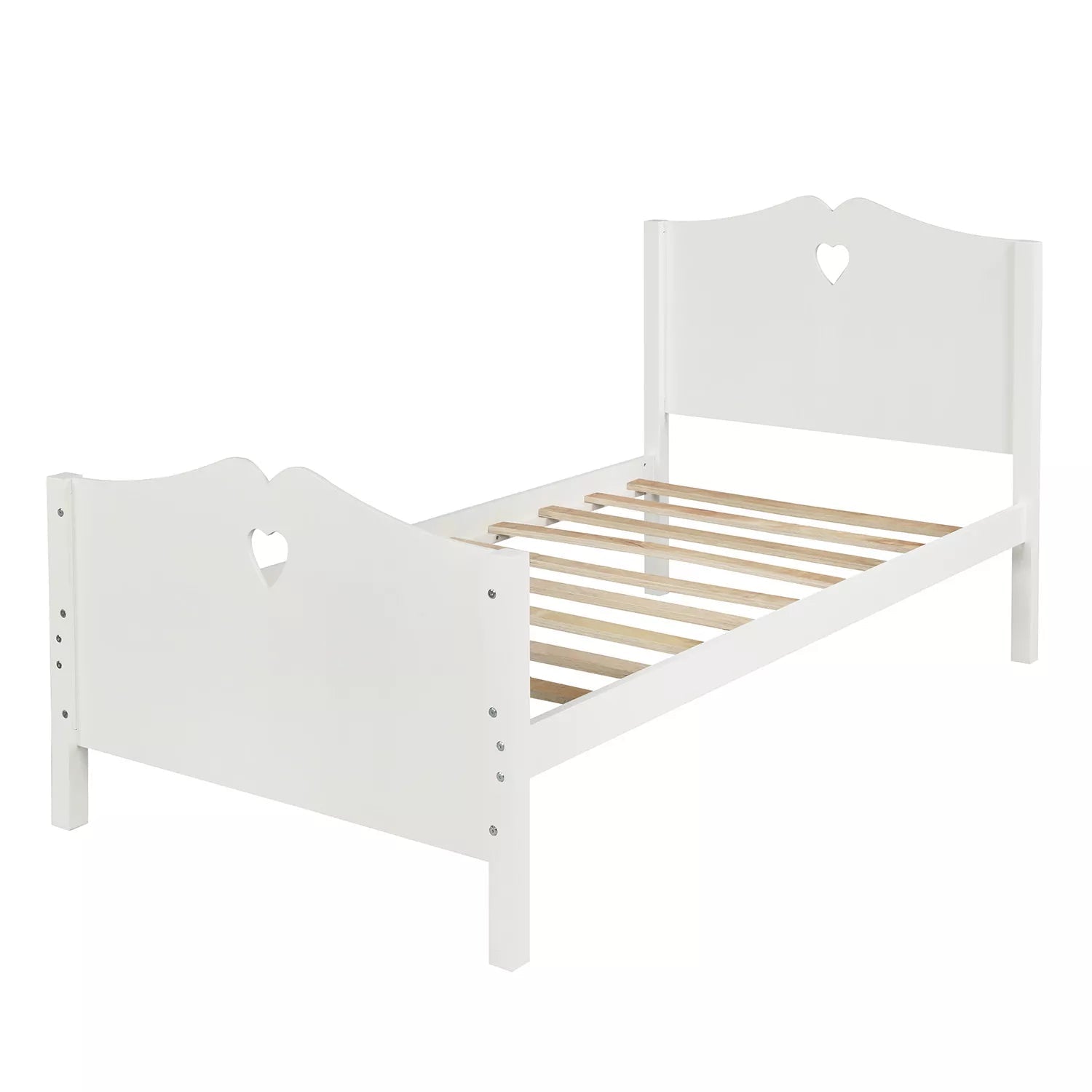 Bellemave® Solid Wood Twin Bed Frame for Girls,White Twin Princess Platform Bed Frame with Headboard/Footboard/Wood Slat Support - Bellemave
