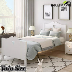 Bellemave® Solid Wood Twin Bed Frame for Girls,White Twin Princess Platform Bed Frame with Headboard/Footboard/Wood Slat Support - Bellemave