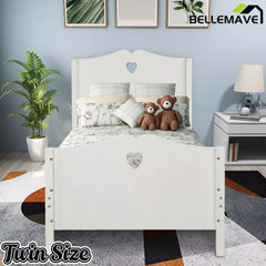 Bellemave® Solid Wood Twin Bed Frame for Girls,White Twin Princess Platform Bed Frame with Headboard/Footboard/Wood Slat Support - Bellemave