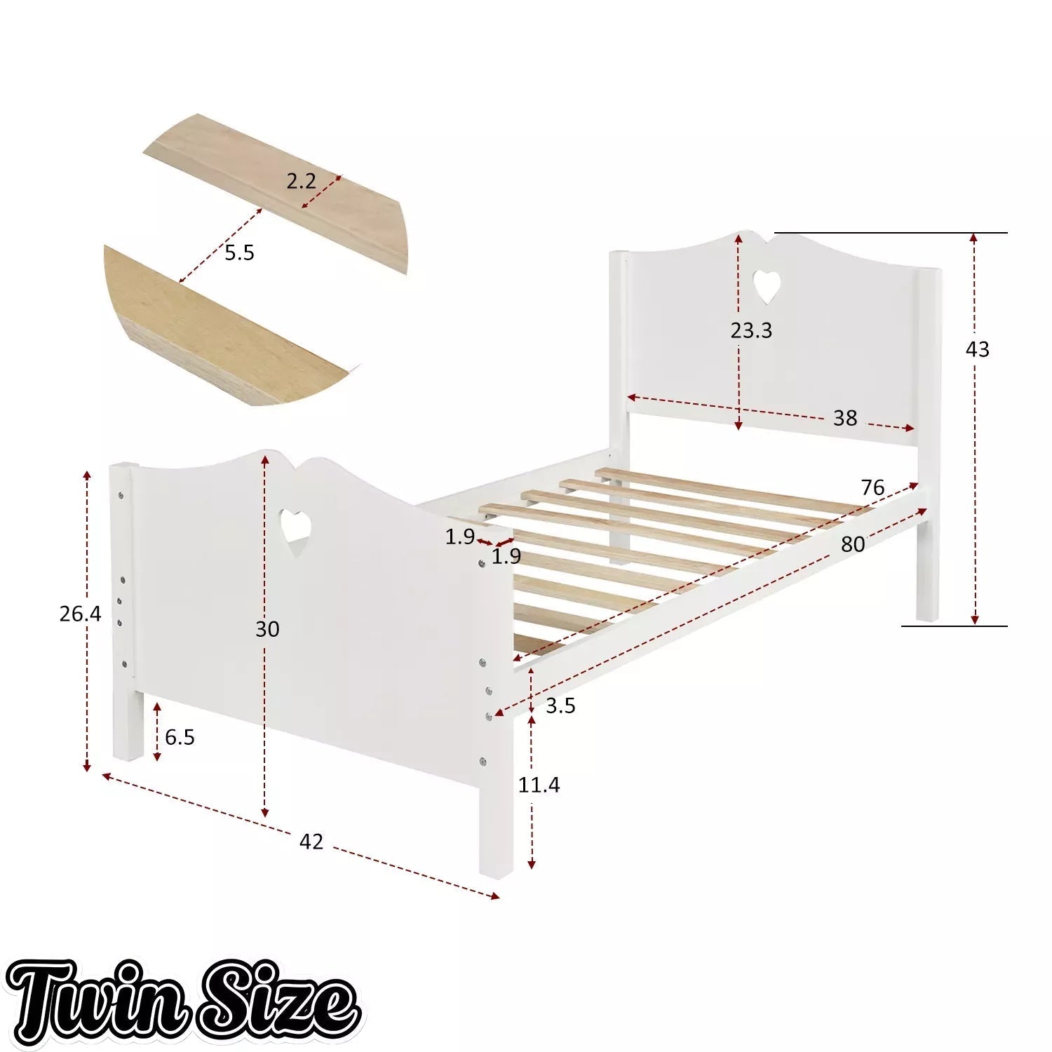Bellemave® Solid Wood Twin Bed Frame for Girls,White Twin Princess Platform Bed Frame with Headboard/Footboard/Wood Slat Support - Bellemave