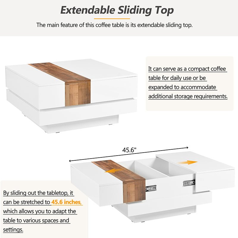Bellemave® Square Coffee Table with Sliding Table Top with Hidden Storage Compartment - Bellemave