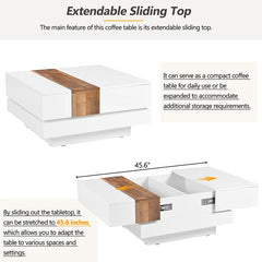 Bellemave® Square Coffee Table with Sliding Table Top with Hidden Storage Compartment - Bellemave