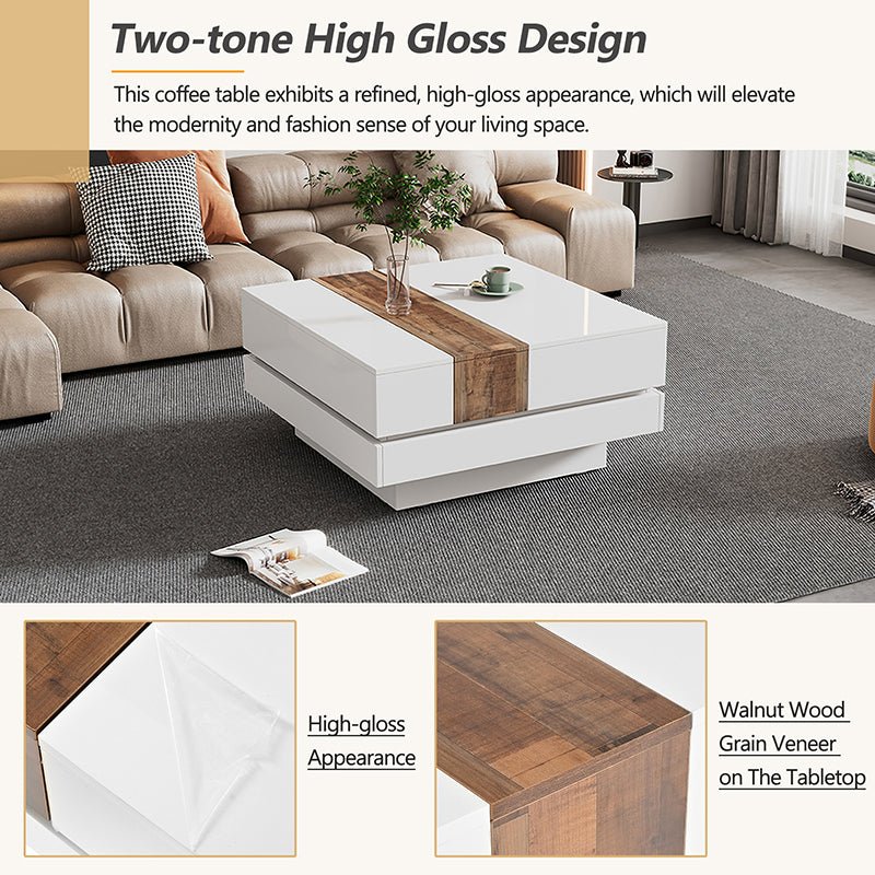 Bellemave® Square Coffee Table with Sliding Table Top with Hidden Storage Compartment - Bellemave