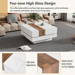 Bellemave® Square Coffee Table with Sliding Table Top with Hidden Storage Compartment - Bellemave