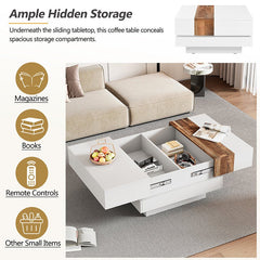 Bellemave® Square Coffee Table with Sliding Table Top with Hidden Storage Compartment - Bellemave