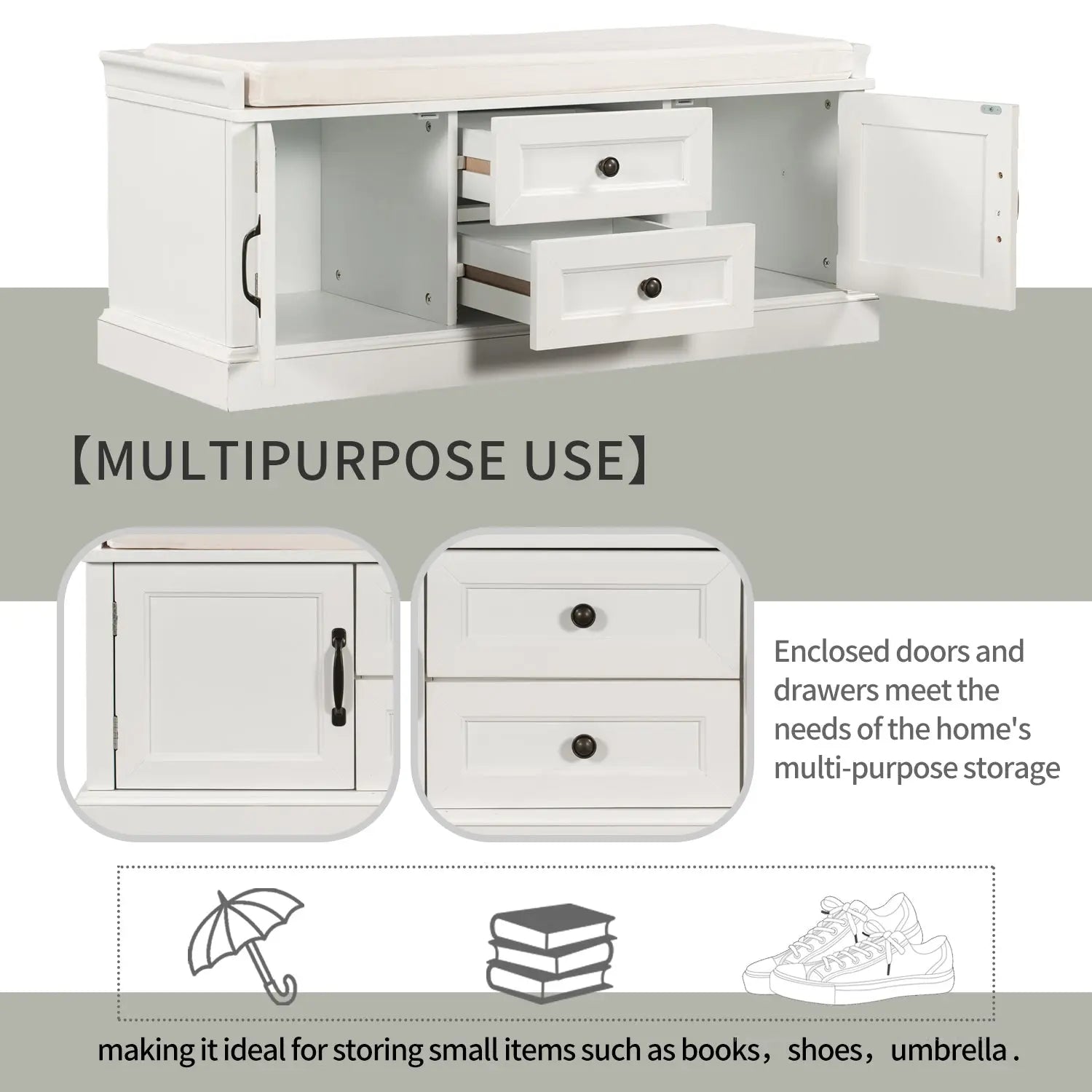 Bellemave® Storage Bench with 2 Drawers and 2 Cabinets - Bellemave