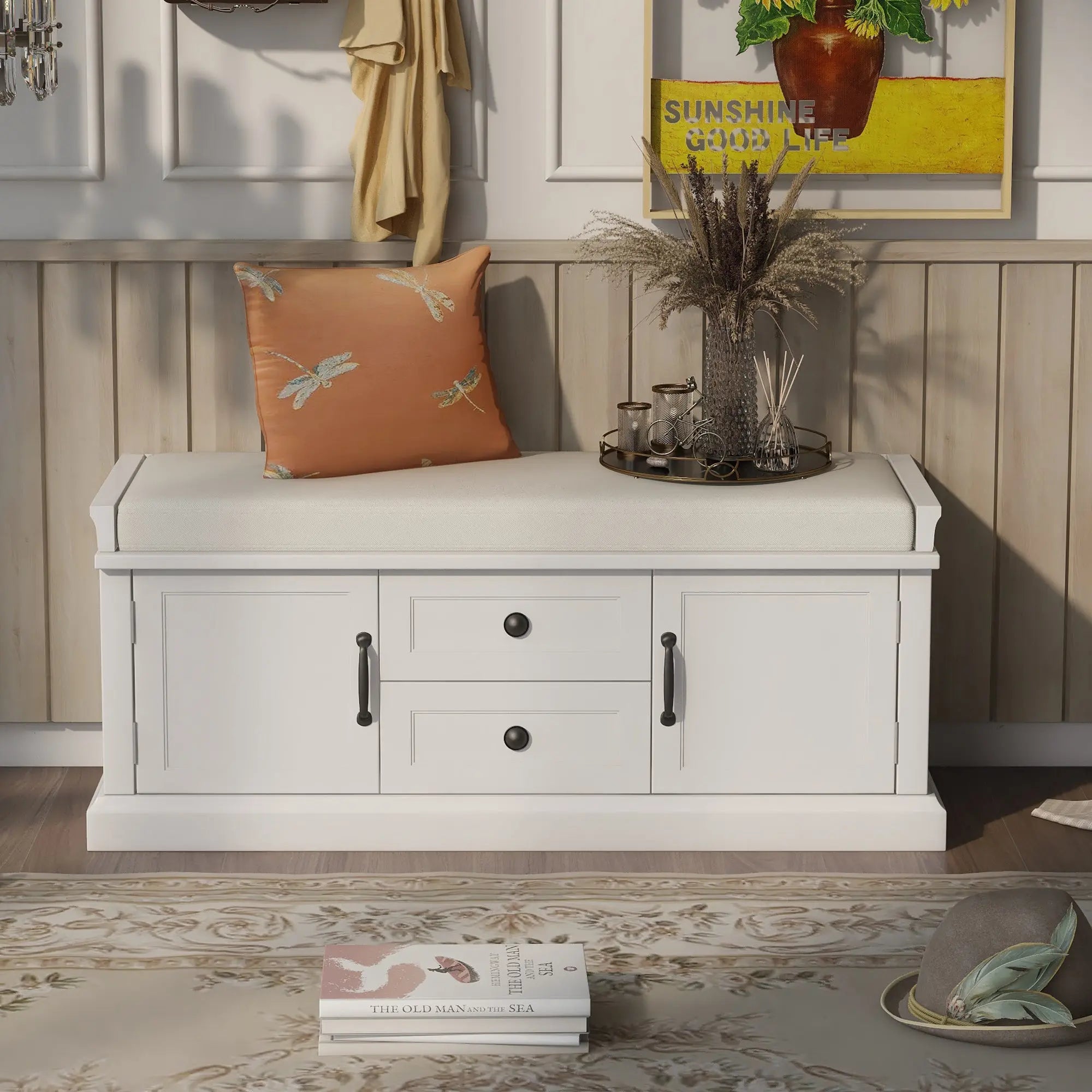 Bellemave® Storage Bench with 2 Drawers and 2 Cabinets - Bellemave