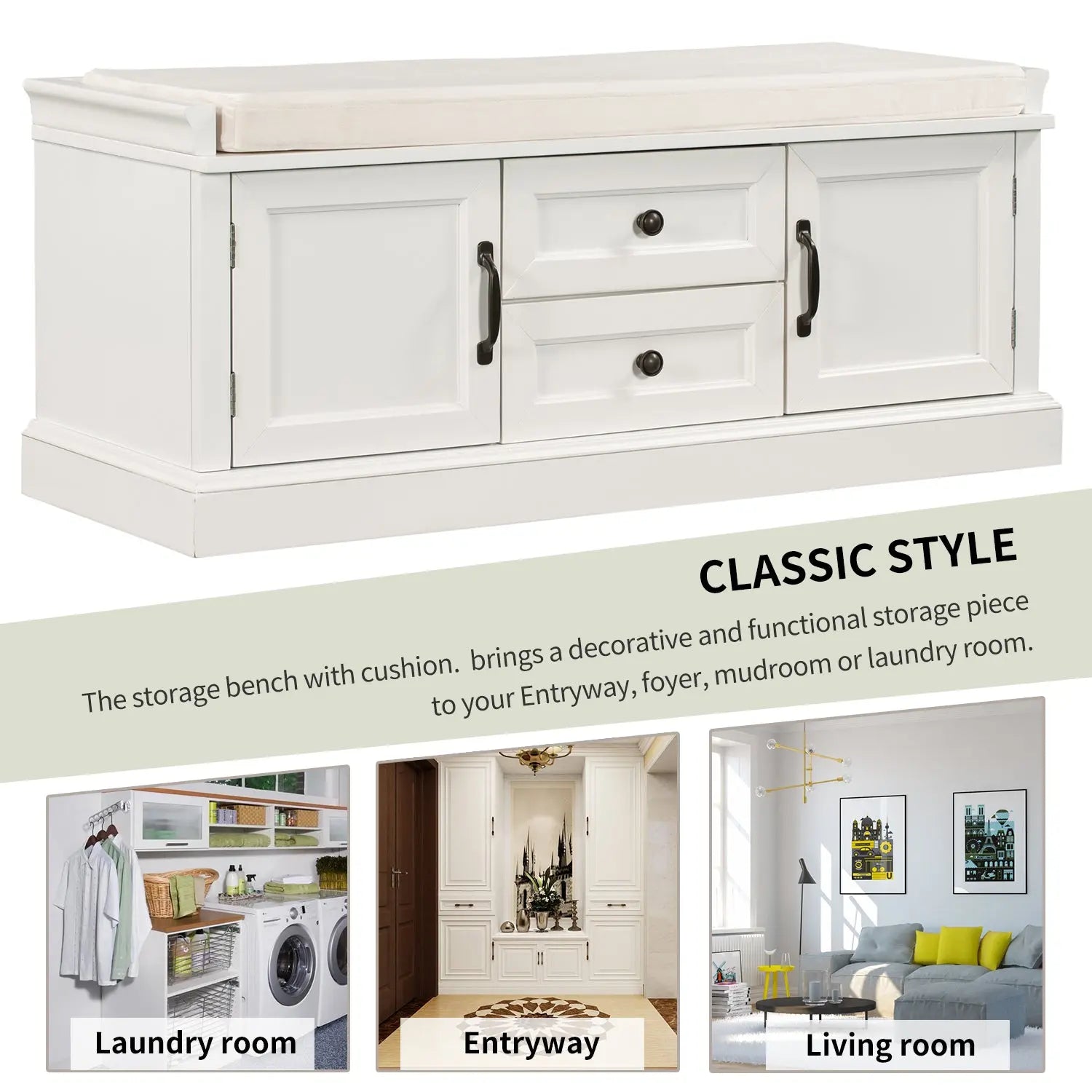Bellemave® Storage Bench with 2 Drawers and 2 Cabinets - Bellemave