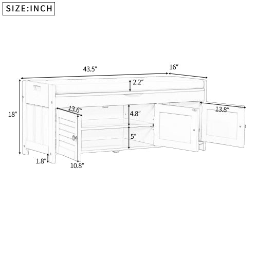 Bellemave® Storage Bench with 3 Shutter - shaped Doors, Shoe Bench with Removable Cushion and Hidden Storage Space - Bellemave