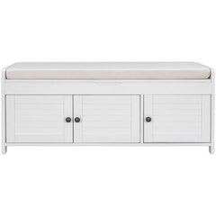 Bellemave® Storage Bench with 3 Shutter - shaped Doors, Shoe Bench with Removable Cushion and Hidden Storage Space - Bellemave