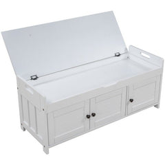 Bellemave® Storage Bench with 3 Shutter - shaped Doors, Shoe Bench with Removable Cushion and Hidden Storage Space - Bellemave